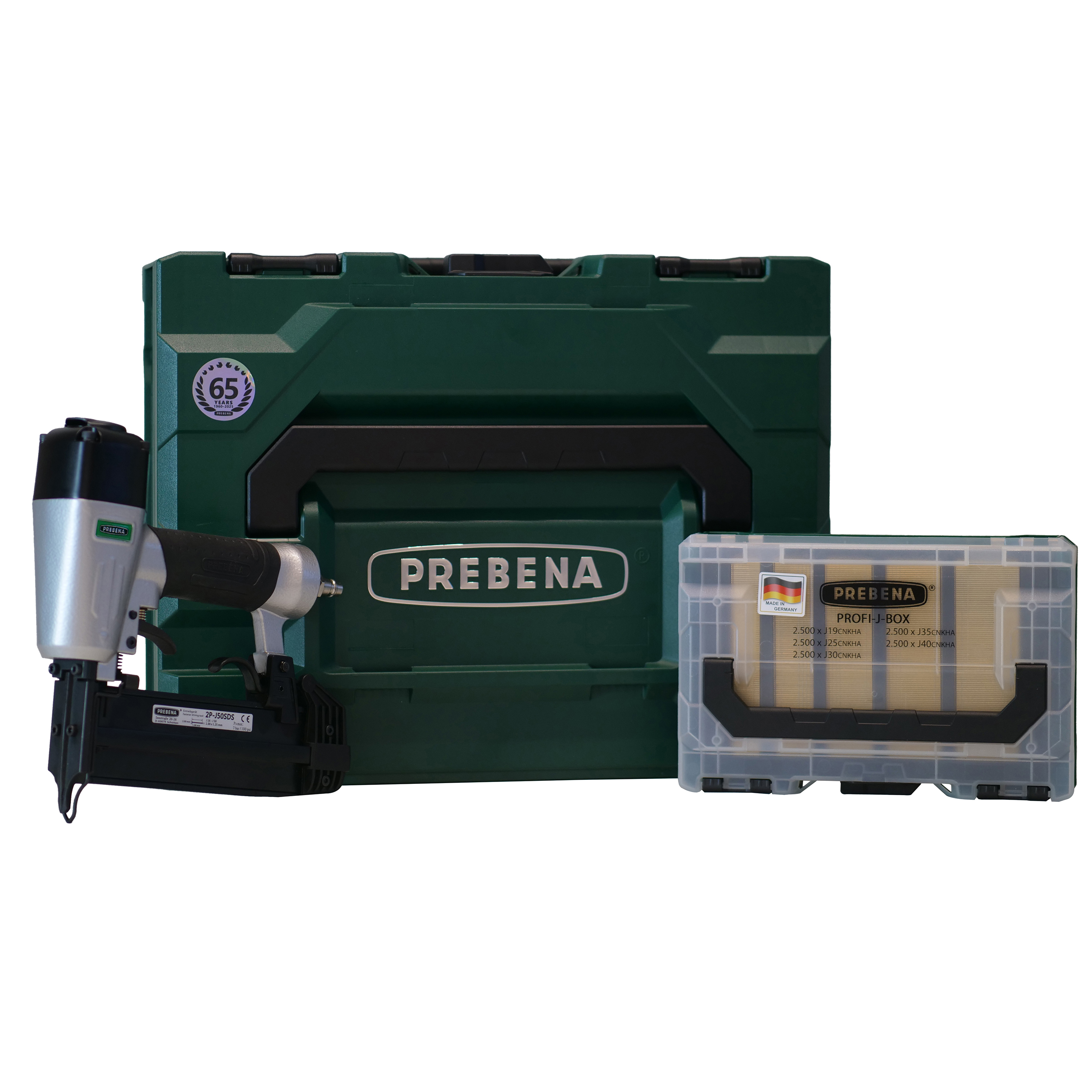 2P-J50SDS-SE Druckluftnagler für 16-50mm und PROFI-J-BOX in der baustellengerechten metaBOX