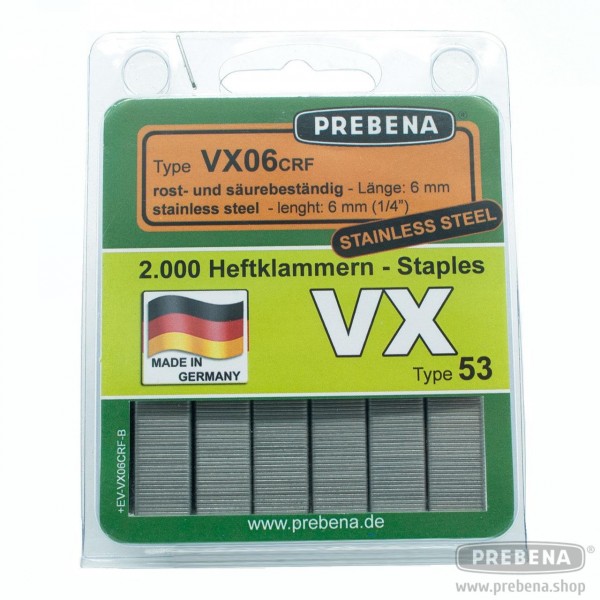 VX06CRF-B Heftklammern im Blister rostfrei 6mm Länge