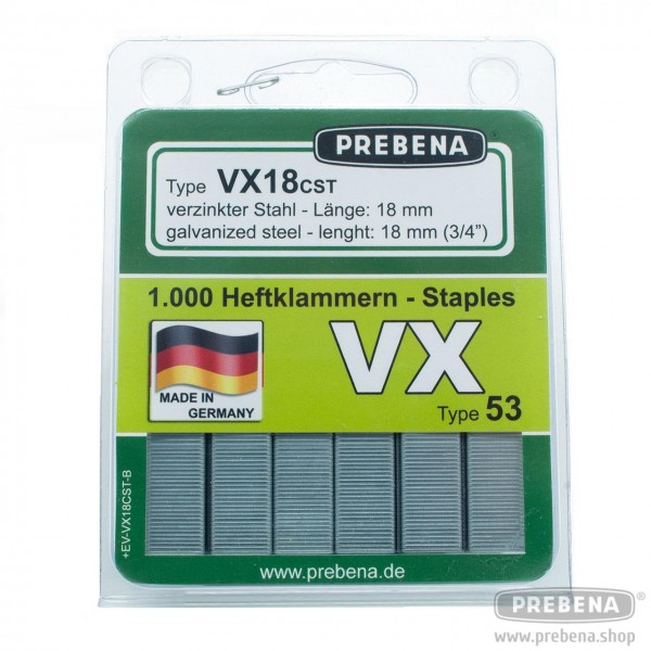 VX18CST-B Heftklammern im Bliste verzinkt Stahlqualität 18mm Länge