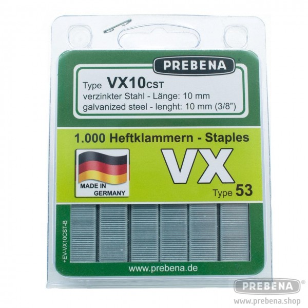 VX10CST Heftklammern im Blister verzinkt Stahlqualität 10mm Länge